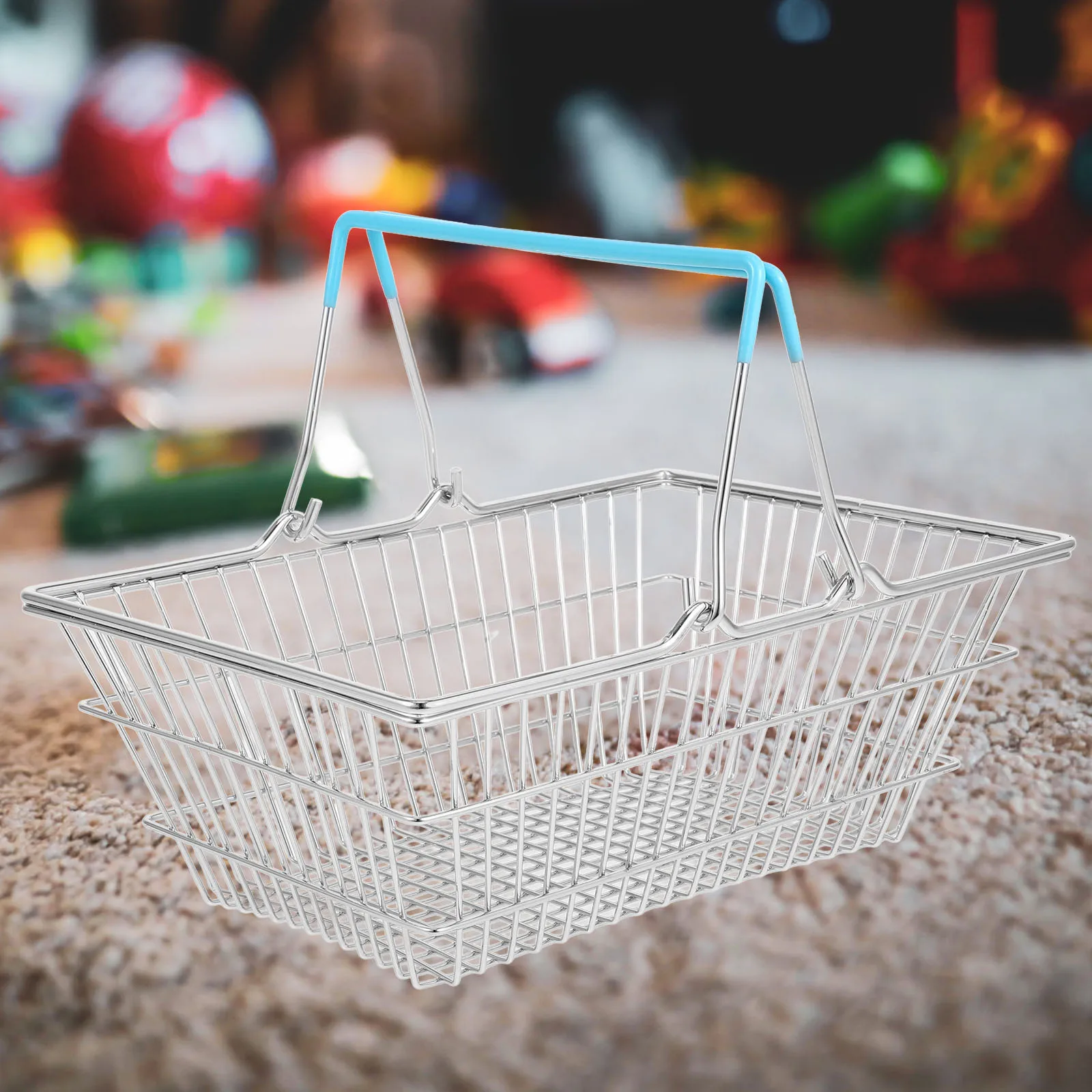 Cesta de compras simulada, Mini carrito de juguetes de hierro, cesta de almacenamiento para juegos de niños, bonito carrito de comestibles de mano para recuerdos de fiesta de juegos de rol