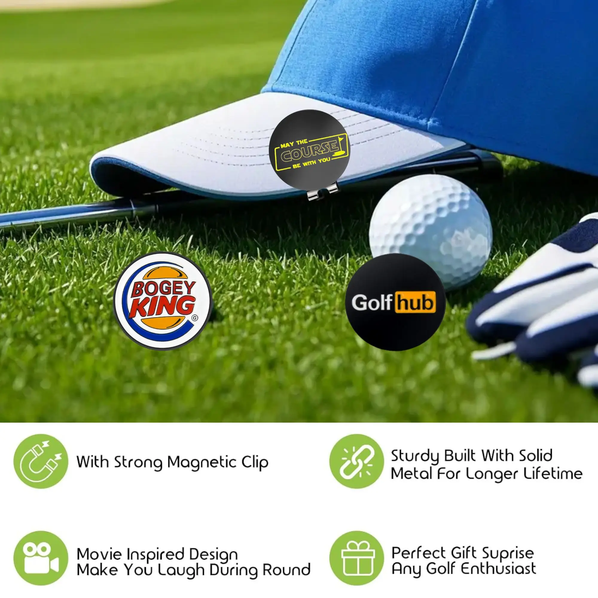 3 Pcs Funny Golf Ball Markers with a Standard Magnetic Hat Clip Funny Golf Ball Marker HatClip for Men Women Premium Golf Gifts view 2