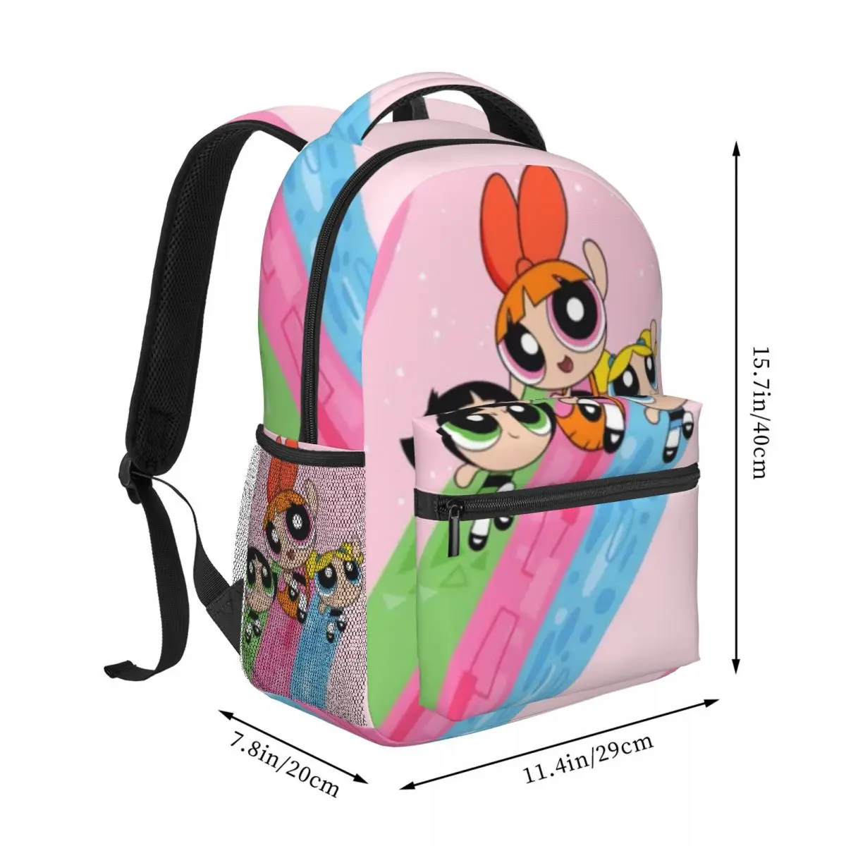 The-Powerpuff-Meisjes Nieuwe Modieuze Patroon Schooltas Print Lichtgewicht Rugzak 17Inch