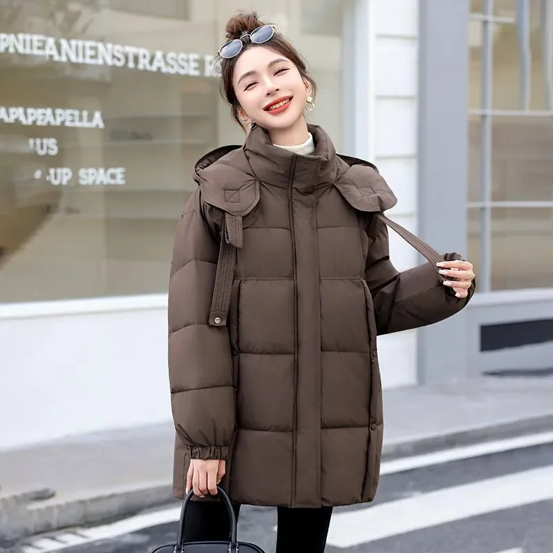 2025 가을 겨울 다운 코튼 패딩 재킷 여성용 오버코트 롱 한국식 후드 루즈 코튼 코트 신상 두꺼운 따뜻한 파카 코트