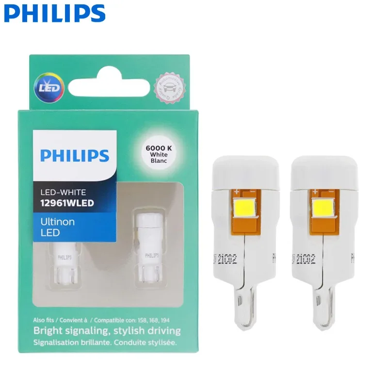 

Philips Ultinon LED T10 W5W 194 12961WLED 6000K Cool White Car Turn Signal Lamps Interior Light Door Read Plate Bulbs 12961ULWX2