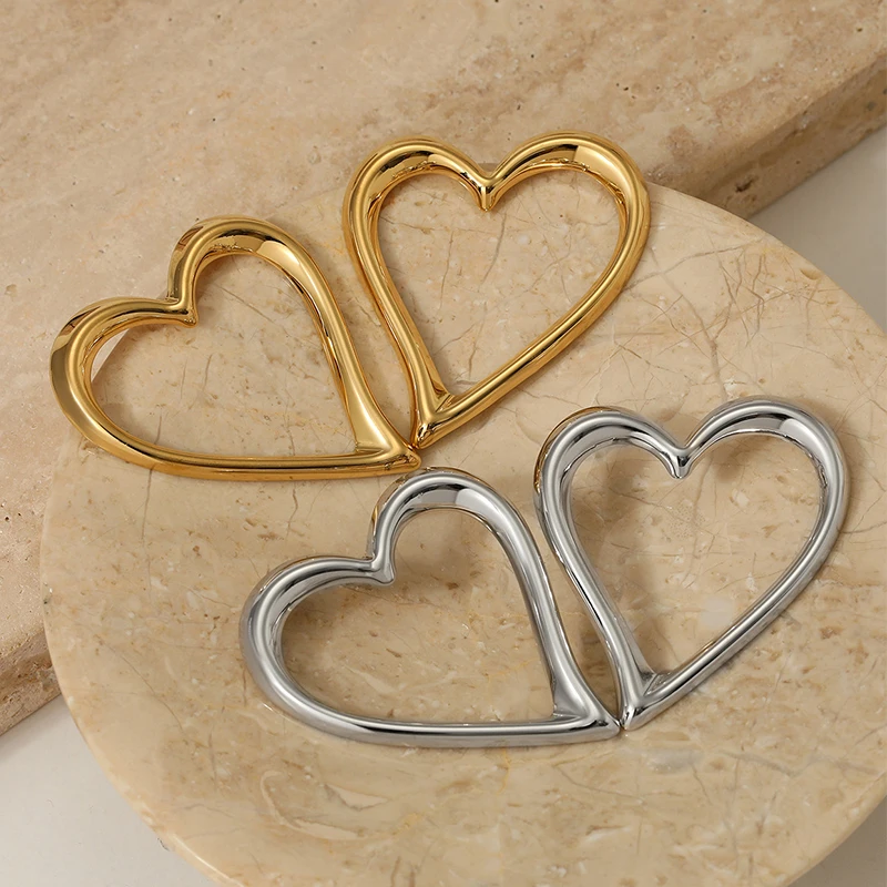PRISCA | Big Heart Earring for Women Stainless Steel Simple Line Metal Jewelry French Hot Sale