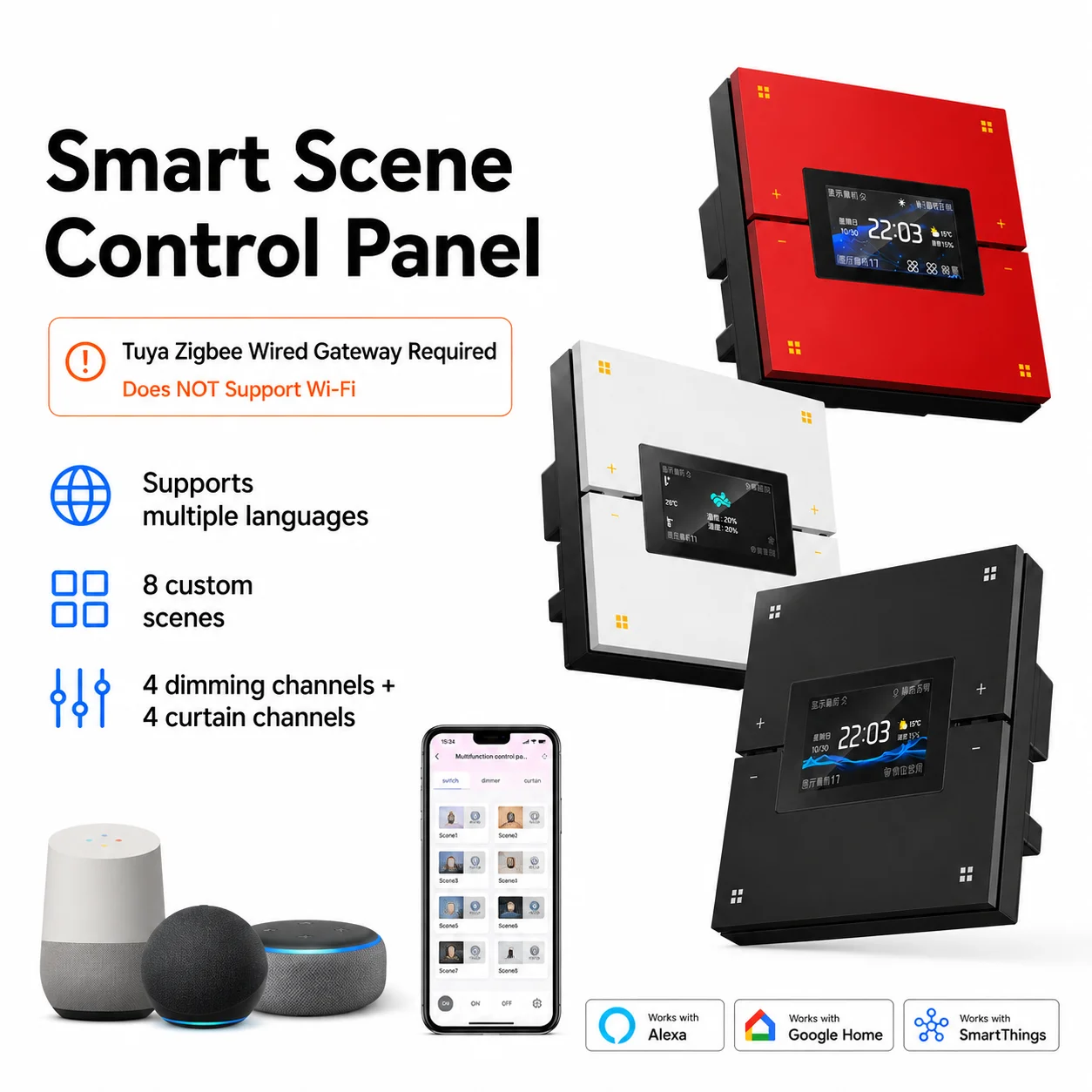 M9-Pro Tuya Smart Switch 4 Gang Dimmer Light Curtain Control for Home Automation Intelligent Switch works Home Assistant Zigbee