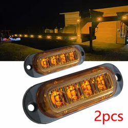 2pcs Yellow 4 LED Side Marker Clearance Light Orange Lamp Indicator 12V-24V For Truck Trailer Caravans RV Lorry Car Accessories