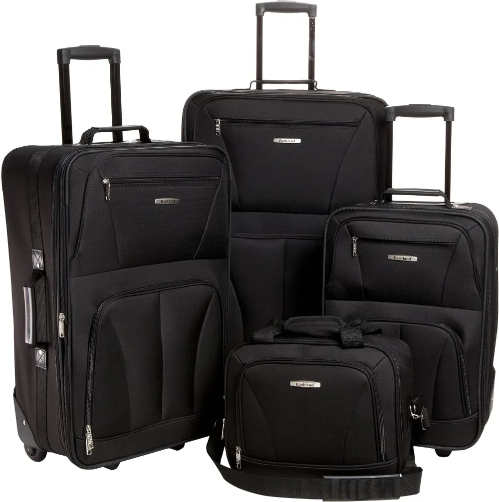 

Rockland Journey Softside Upright Luggage Set,Expandable, Lightweight, Black, 4-Piece