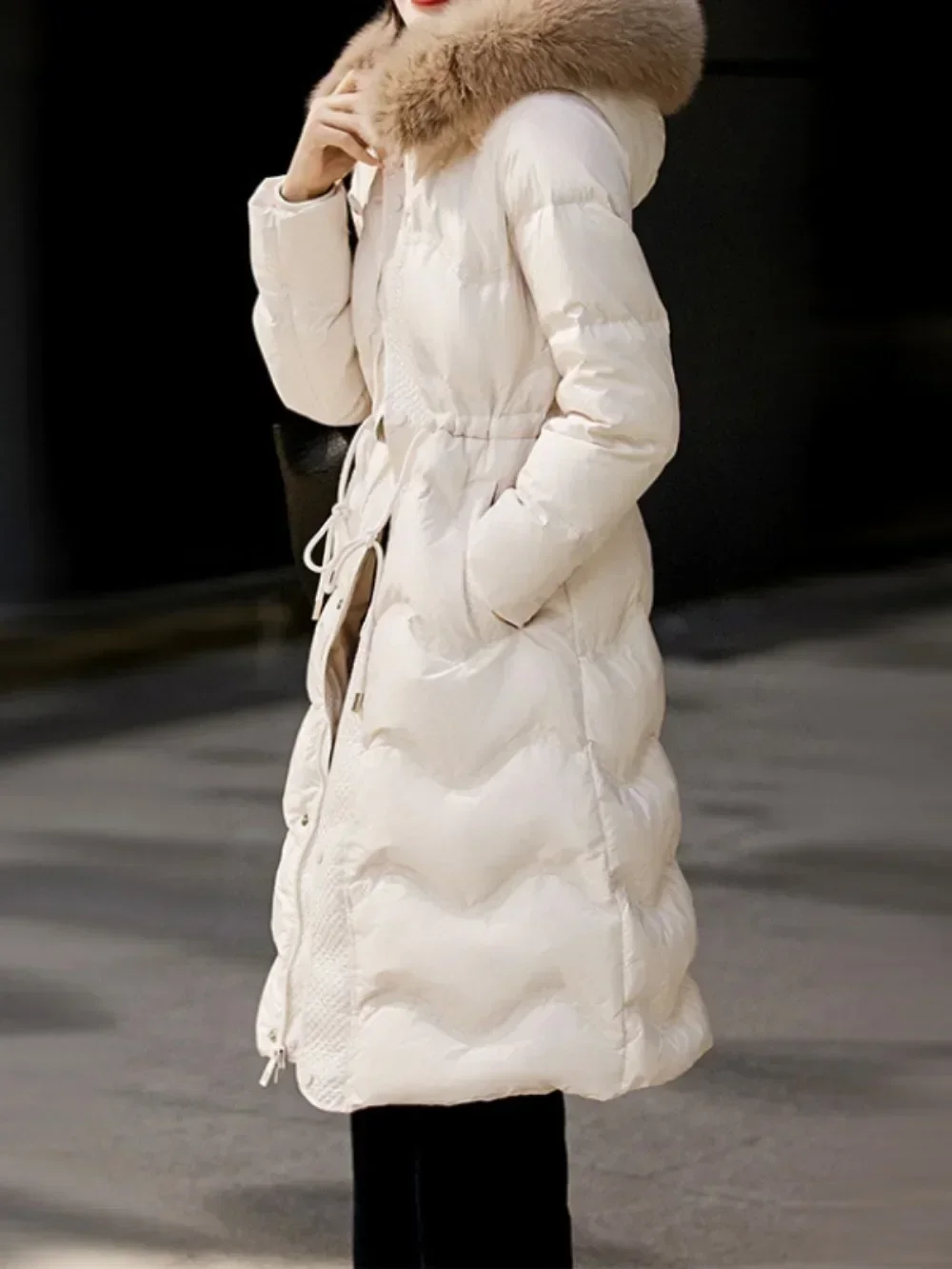 الخصر طوق معطف المرأة فضفاضة 2025 جديد طويل مقنع انفصال الثعلب الفراء طوق قسط الشتاء المرأة أسفل معطف