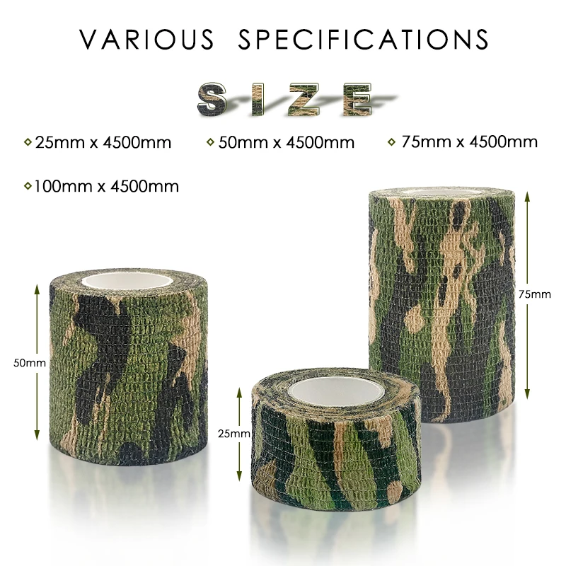 Camping Hiking Self Adhesive Camouflage Elastic Tape Camo Wrap Outdoor Tools Tactical EDC Survival Bandage 5*450cm