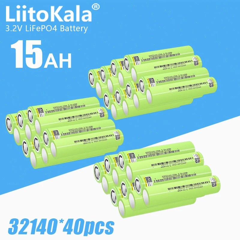 40pcs LiitoKala 32140 3.2v 15Ah lifepo4 battery 12v 24V 36V 48V 20ah 30ah 40ah 50ah ebike electric bicycles RV Motorhome scooter