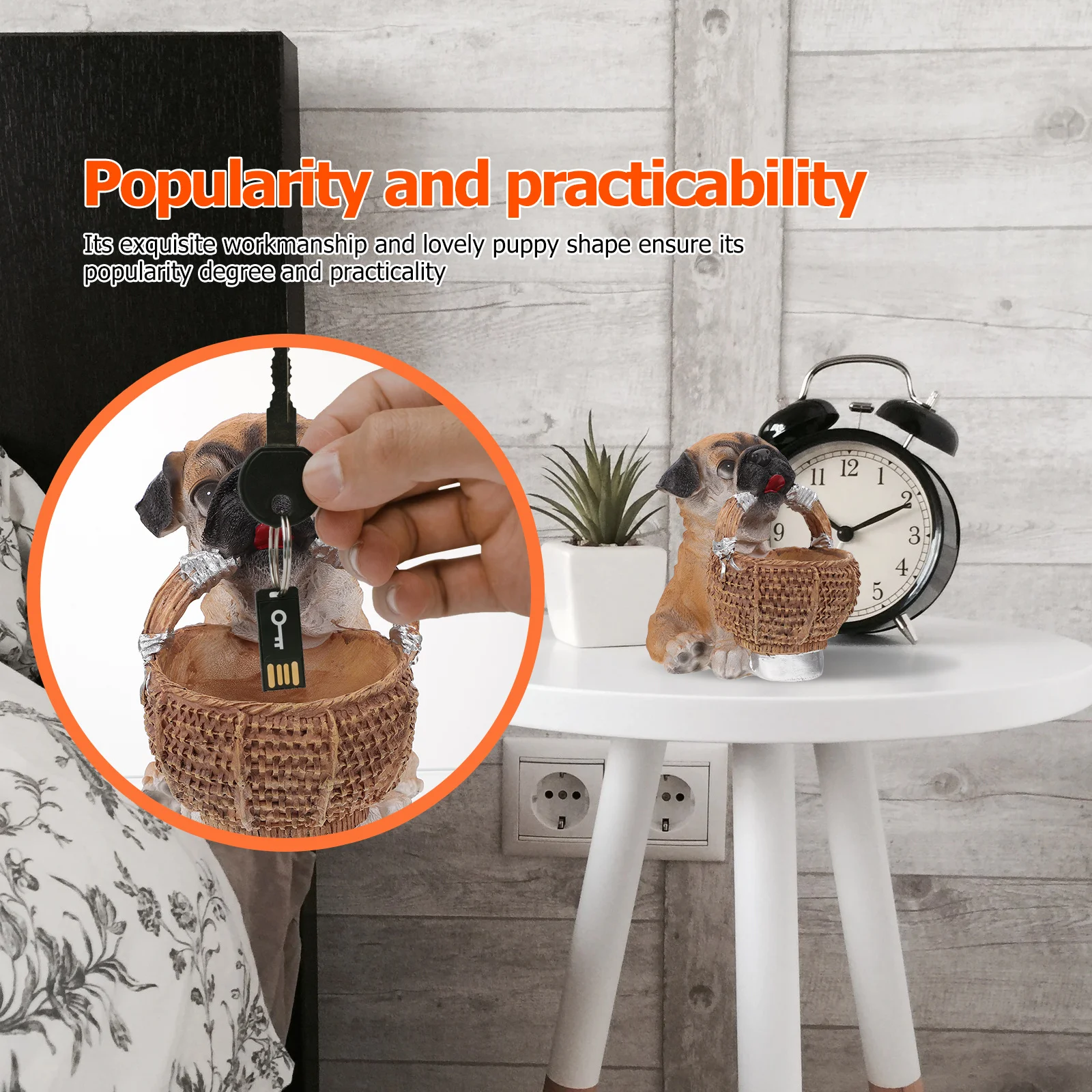 

1Pcs Resin Adornment Creative Storage Basket Keys Holder Desktop Decoration Multi-Functional Puppy Adornment