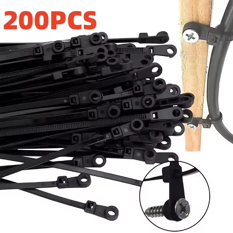 Screw Hole Nylon Cable Ties Self-locking Cord Ties Straps Fastening Loop Reusable Plastic Wire Ties Home Office Organizer Tools