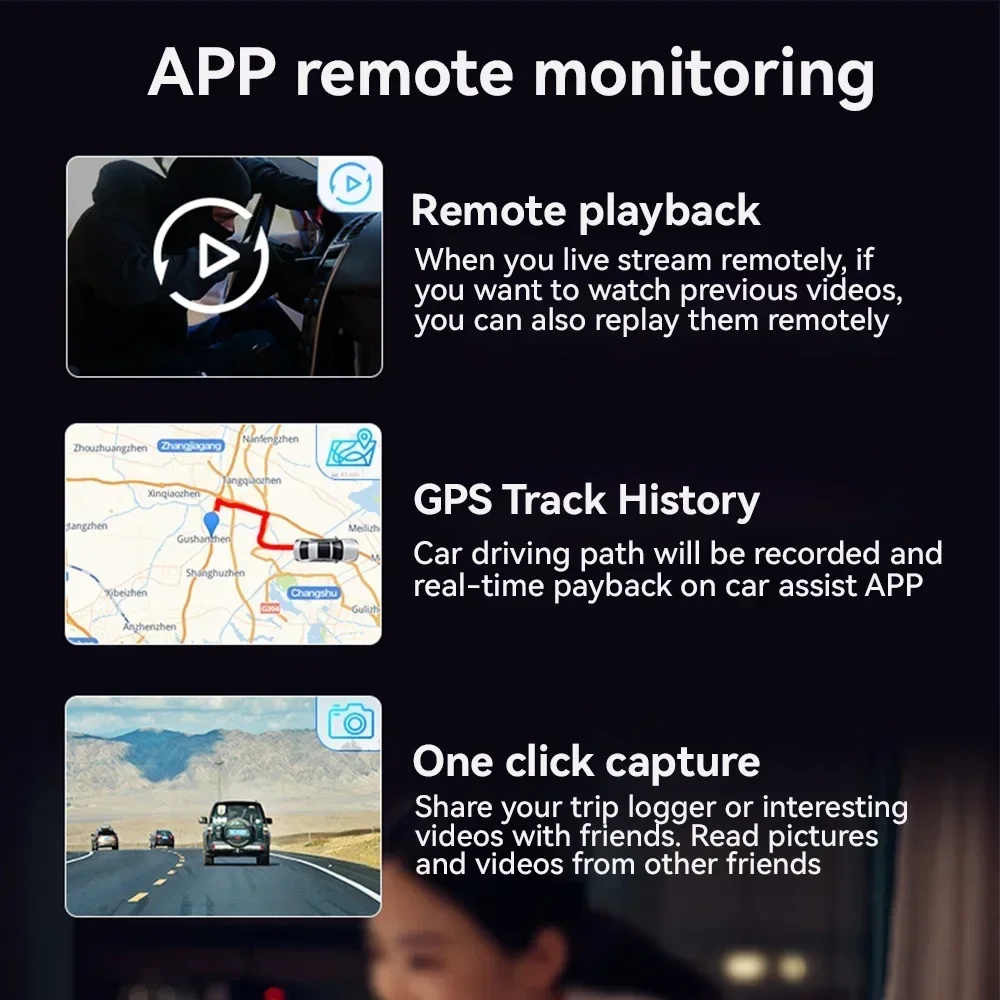 4G LTE Dashcam GPS اتصال عن بعد رؤية حية 4K كاميرا سيارة بعدسة مزدوجة 24/7 وقوف السيارات تحذير الاصطدام مسجل فيديو السيارة