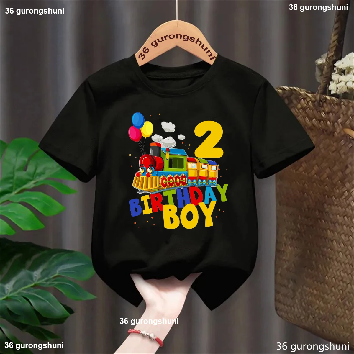 

NEW 2nd Birthday Boy Balloon Train Printed T Shirt Girls/Boys The Best Birthday Gift T-Shirt Kawaii Kids Clothes Solid Tshirt