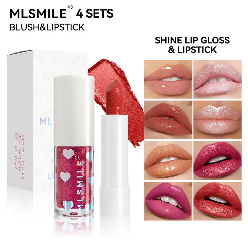 MLSMILE Gloss Combination Juego de 2 piezas de esmalte de labios hidratante + lápiz labial nacarado 2025 Nuevo