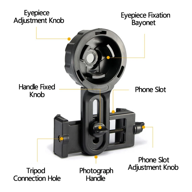 Universal Phone Adapter Bracket Clip Rotary Clamp Support Eyepiece Dia 27-49mm for Binocular Monocular Spotting Scope Telescope