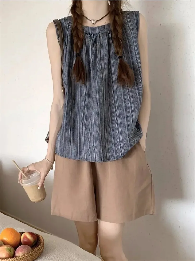 

Корейский элегантный брючный костюм для женщин: модный, простой, без рукавов, А-силуэт, для офиса, ретро, повседневный, на каждый день, 2026, новинка