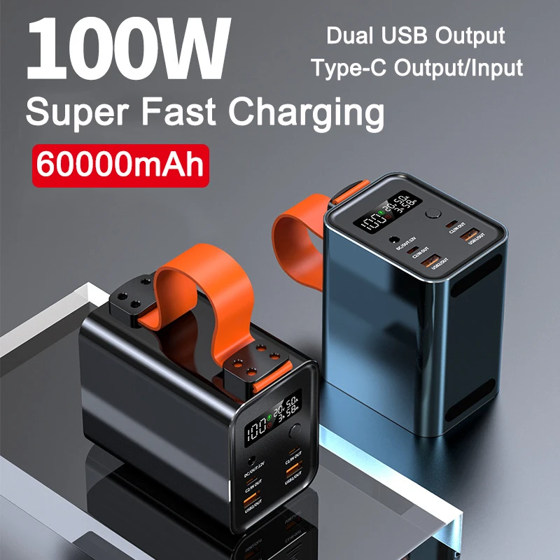 

Large Capacity Power Bank 60000mAh 100W Type-C PD Fast Charging Portable Powerbank for iPhone Xiaomi Huawei Powerbank for Laptop