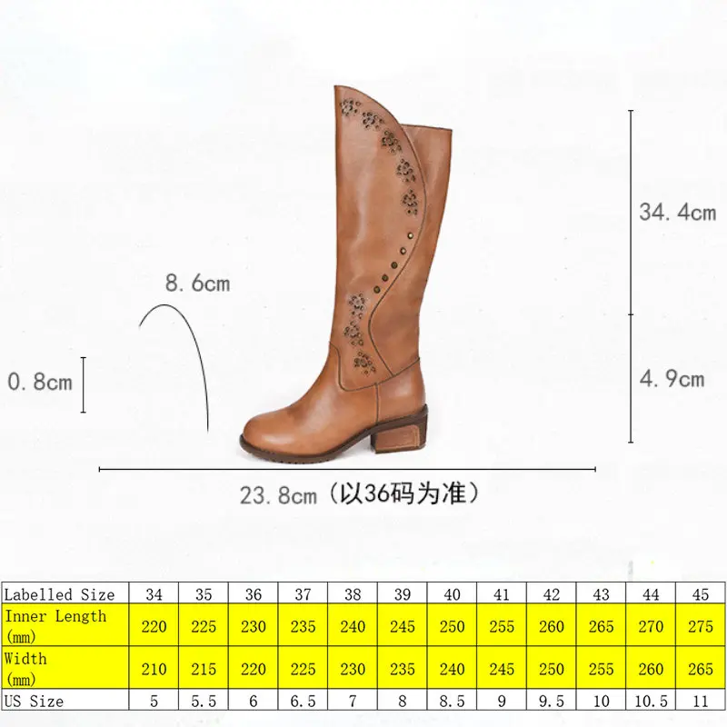 Koznoy High Knee Leather Boots Women 4.9cm Genuine Mid Calf Booties Chimney Fashion Spring Autumn Ladies Ethnic Fretwork Shoes