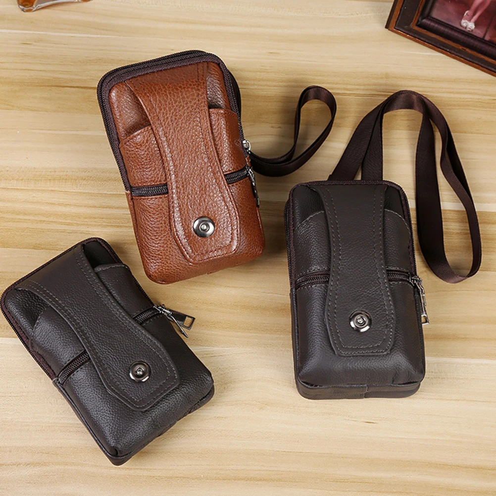 

1Pcs Business Waterproof Vertical Cowhide Belt Bag Coffee Multipurpose Waist Bag Practical Smartphone Pouch Strap Hook