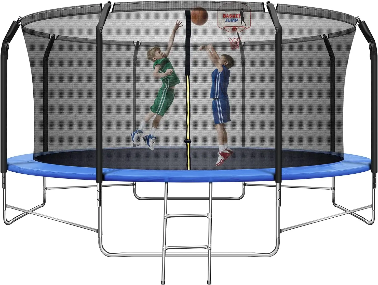 14FT Trampoline with Balance Bar & Basketball Hoop,1.4MM Thickened Recreational Trampoline for Kids & Adults, ASTM Approved Heav