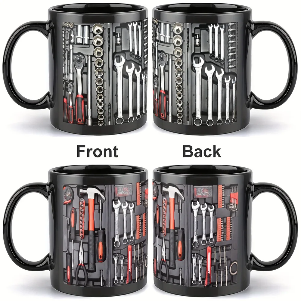 

New product, men's toolbox series, black ceramic coffee mug.