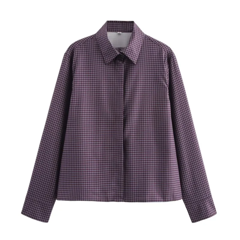 TRAF Small Plaid Shirt Women Clothing Autumn Casual Woman Blouses Vintage Woman Top Button Women Coat Female Shirts