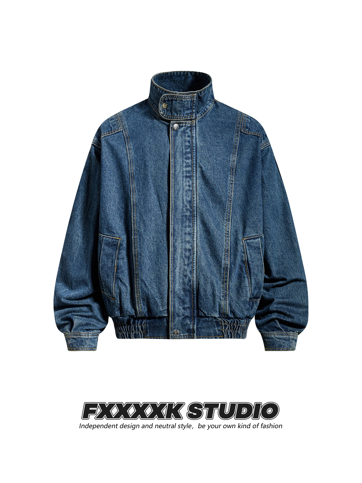 

Винтажная мужская джинсовая куртка FXK Original Deconstructed Stand Collar в американском ретро-стиле, утепленная, с отложным воротником
