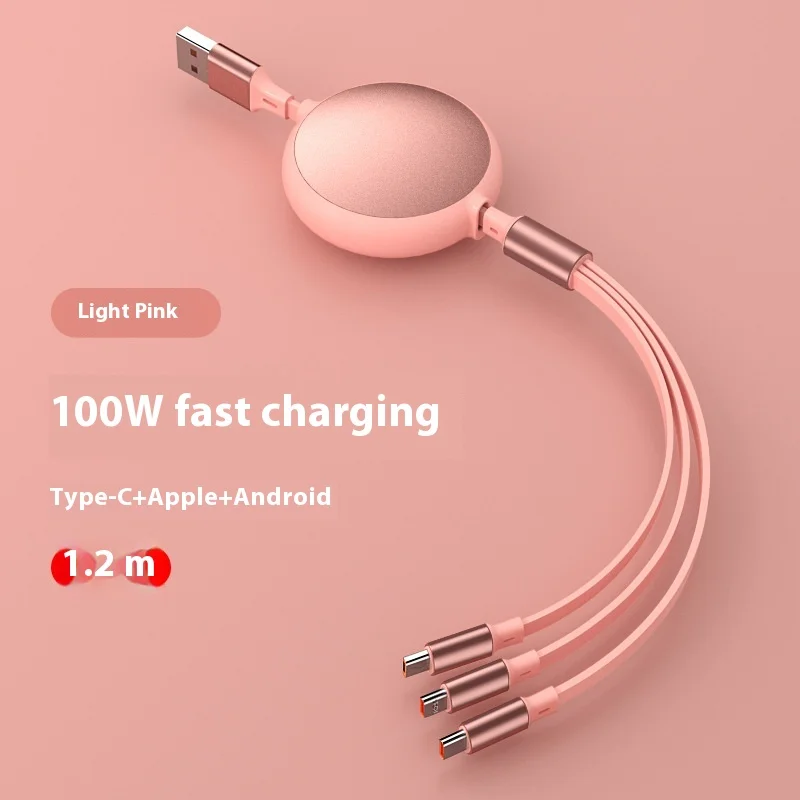 

3 in 1 Retractable 100W Fast Charge Data Cable For apple 14 USB Type C/Micro For Sumsung Xiaomi 13 Huawei Phone Charge USB Cord