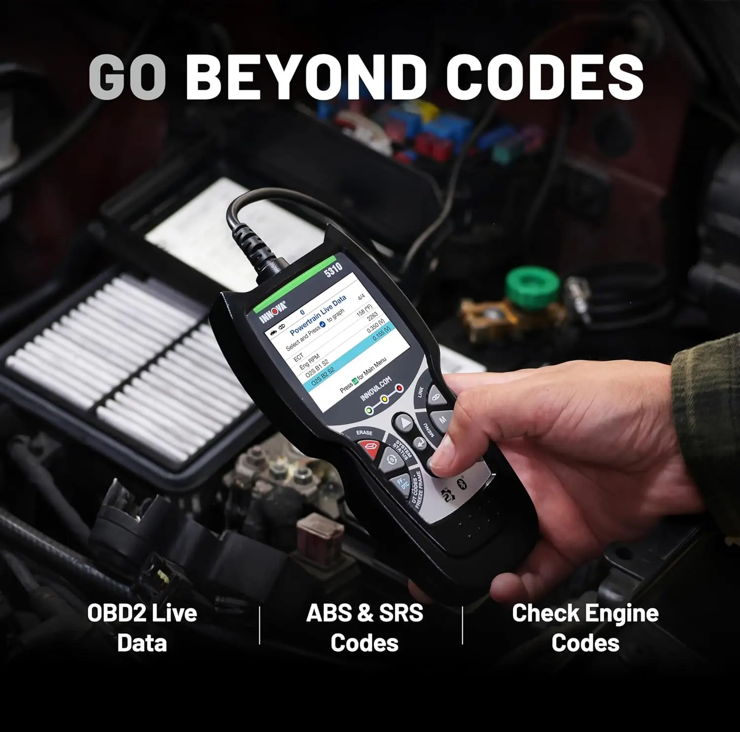 5310 OBD2 Scanner – ABS/SRS Code Reader, Check Engine Light Diagnostic Tool with Battery Test & Oil Reset