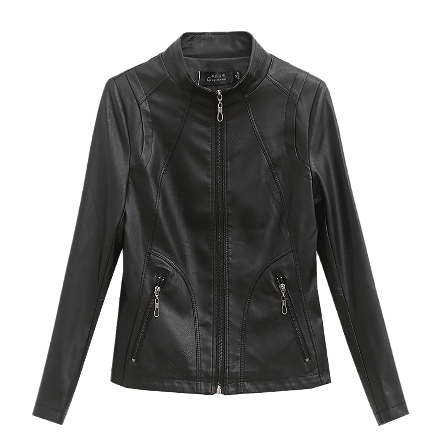 Lente Herfst Vrouwen Schapenhuid Jas 2025, Dames Grote Maat Lederen Jas Koreaanse Vrouwelijke Stand Kraag Lederen Tops