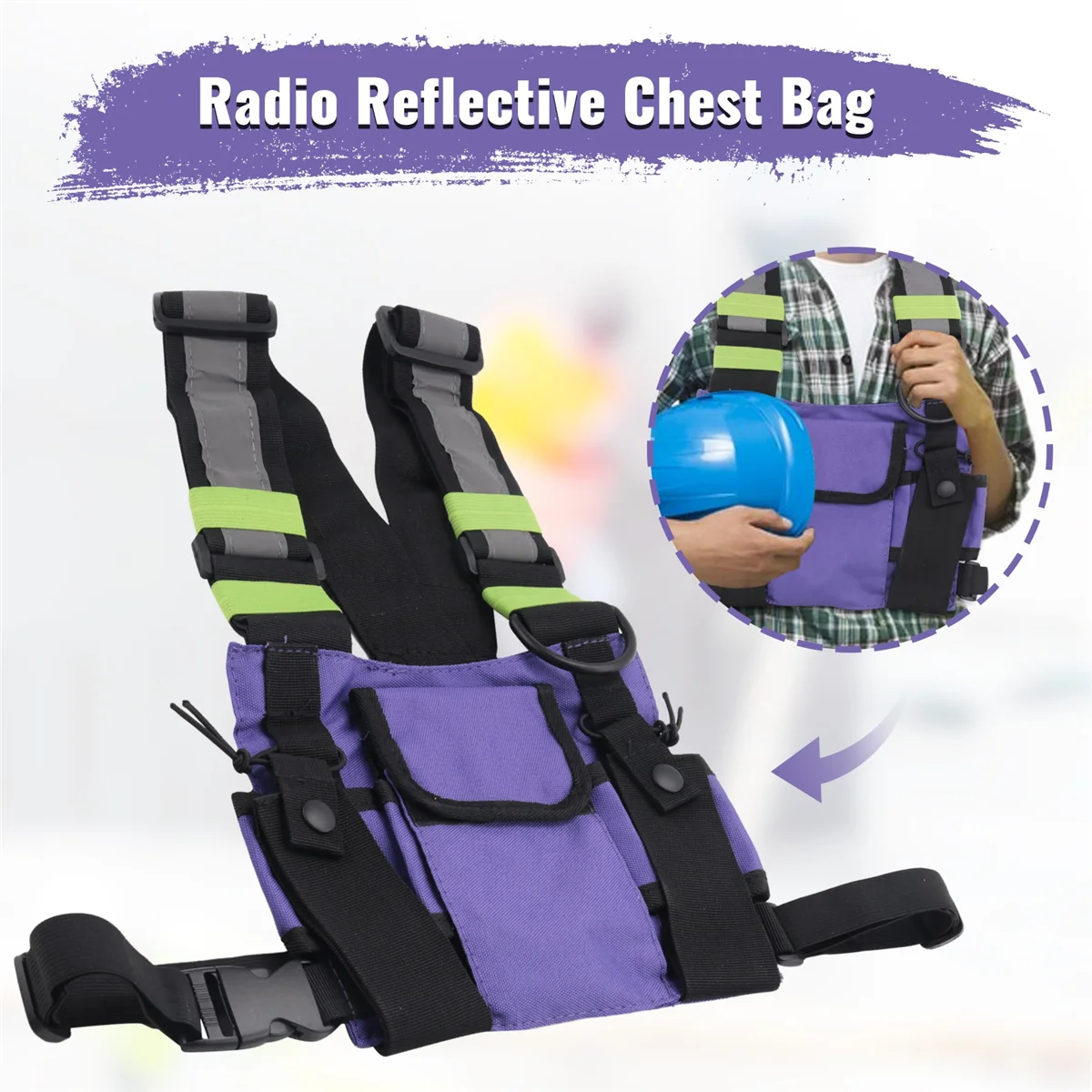 MARQ 워키 토키 더블 가슴 가방 라디오 반사 가슴 하네스 홀더 가방 조끼 장비 워키 토키 프론트 팩 파우치 케이스 C