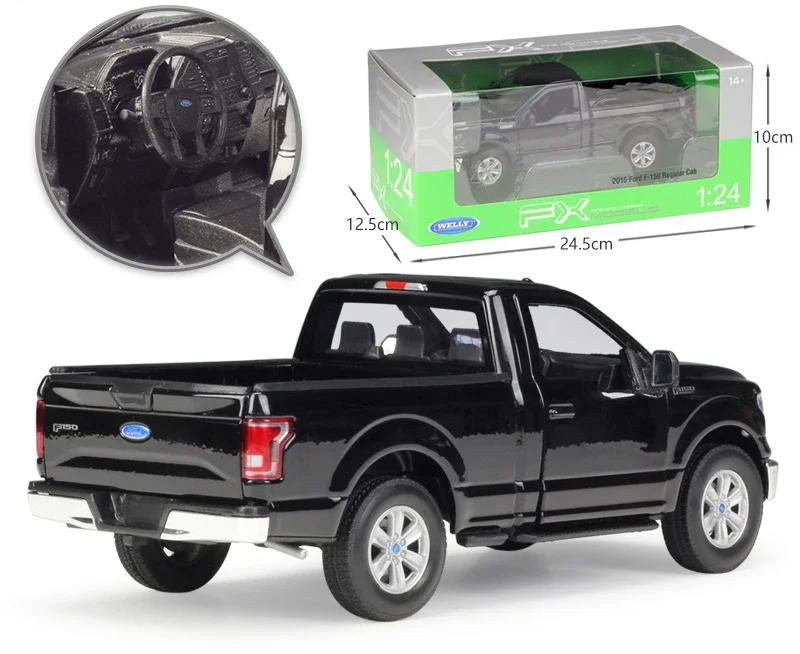 WELLY Diecast Model Car 1:24 Scale 2015 Ford F150 Regular Cab Simulator Pickup Truck Metal Alloy Toy Car For Boy Gift Collection