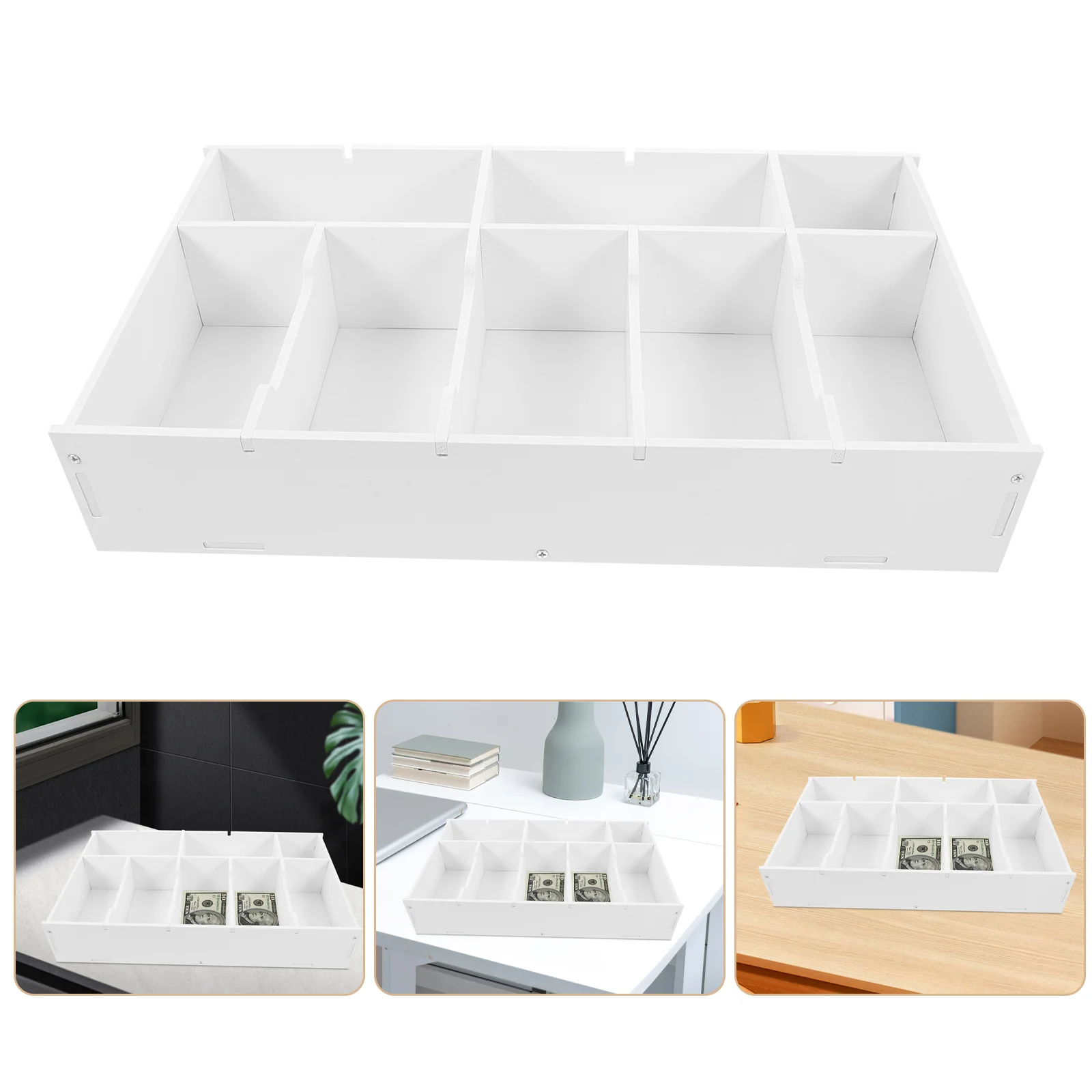 

Cash Drawer Tray Coin Organizer PVC Box Cash Insert Storage Organizer for Bills Currency Sorting Money Divider