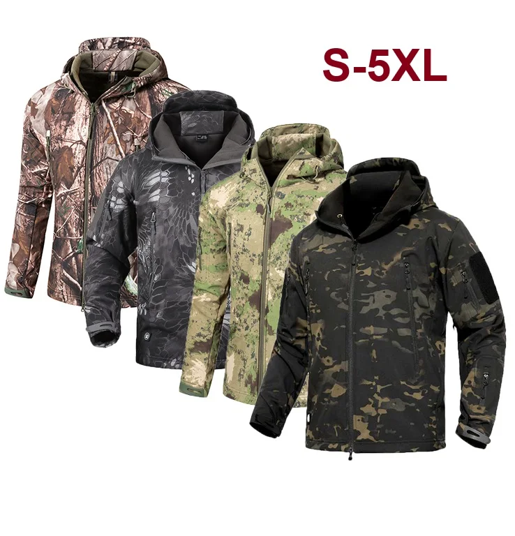 

Men's Winter Sharkskin Tactical Waterproof Cargo Jackets Male Hoodie Coat Combat Fishing Hiking Camping Climbing Skiing Hunting