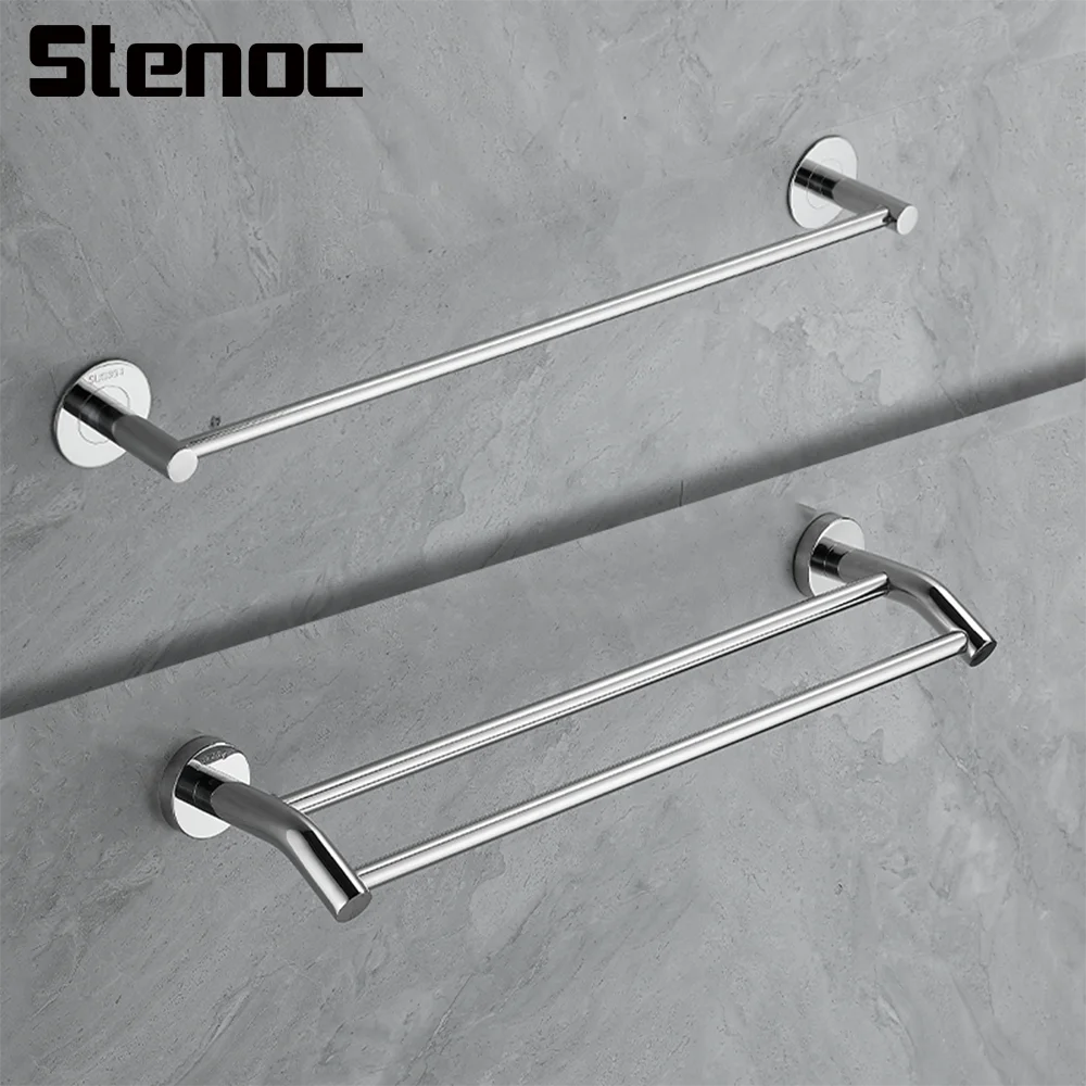 

Stenoc No Drilling Single Rod Chrome 304 Stainless Steel Towel Bar Double Rod Black High Quality Wall Mount Bathroom Accessories