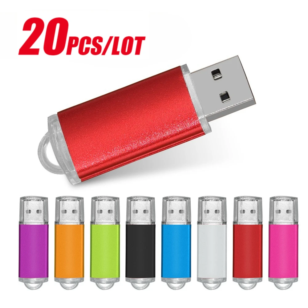 

20PCS/lot Colour USB Flash Drive wholesale 2.0 1G 2G 4G 8G 16GB Memory Stick Pendrive 32GB 64GB USB Stick Flash Disk Free laser