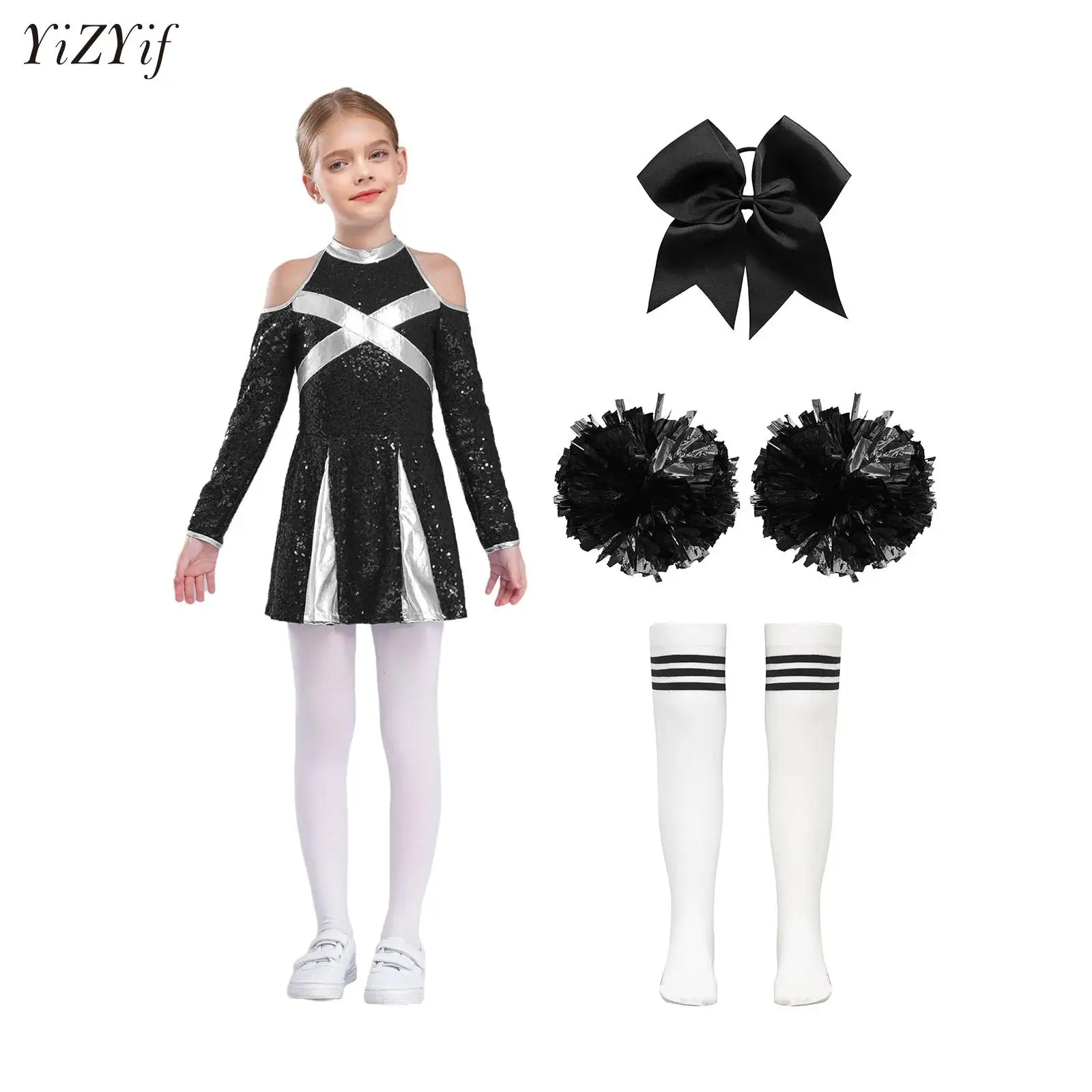 

Kids Child Cheer Dance Cheerleader Costume Cheerleading Uniform Outfit Sequins School Girls Jazz Modern Stage Dancewear Sets