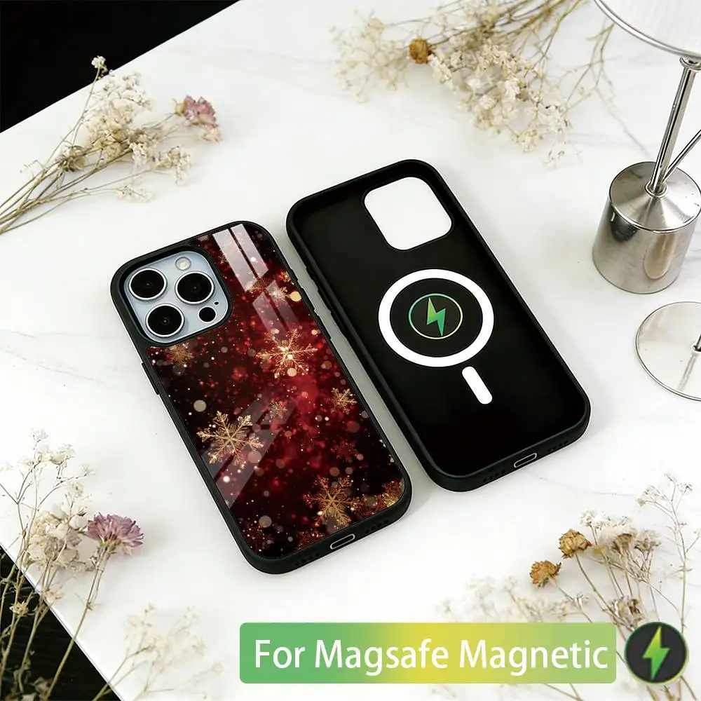 Beautiful Snowflak Phone Case For iPhone17,16,15,14,13,12,11 Plus,Pro Magnetic with Magsafe Wireless Charging