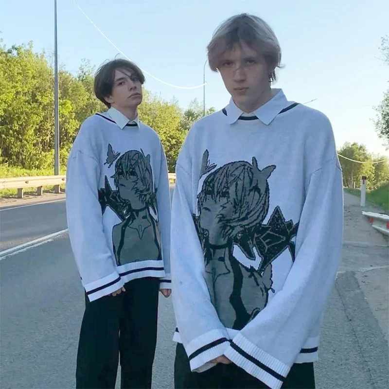 Anime Cartoon Print round Neck Winter Sweater Casual Style Men's And Women's Trendy Knitwear for All Seasons