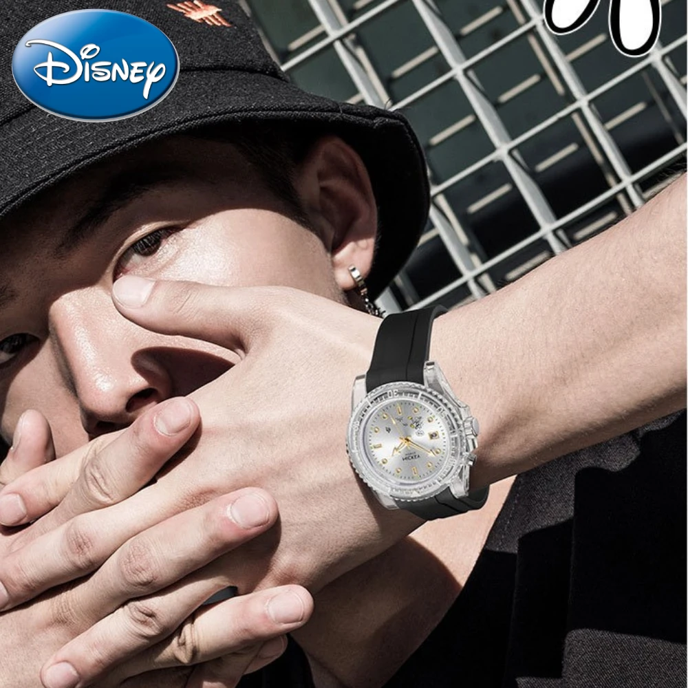 Disney-reloj de cuarzo transparente para estudiantes, cronógrafo de Mickey, esfera luminosa con caja, regalo