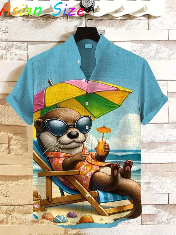 

Гавайская рубашка, мужская тропическая пляжная рубашка с котом, альпака, уличная мужская рубашка с 3d принтом, повседневная блузка на пуговицах с короткими рукавами, мужской топ