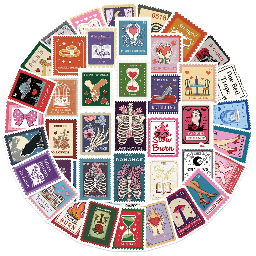 50Pcs Vintage Book Quote Seal Square Stickers Waterproof PVC Decals for DIY Phone Case Guitar