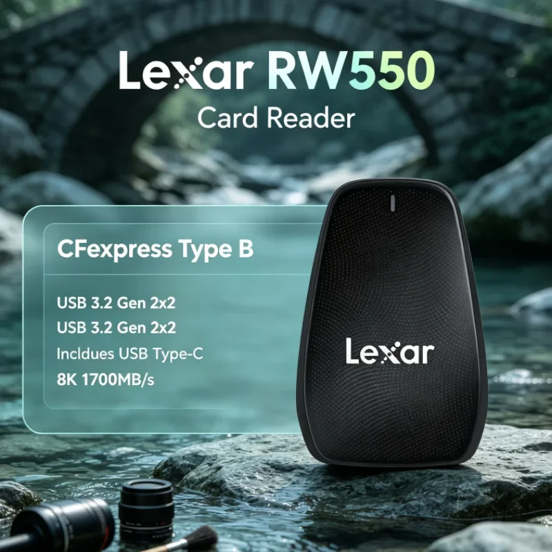 Lexar RW550 Compact CFexpress Type B Reader 8K 20Gbps USB 3.2 Gen 2x2 USB Type-C Card Reader for Photo Transfer