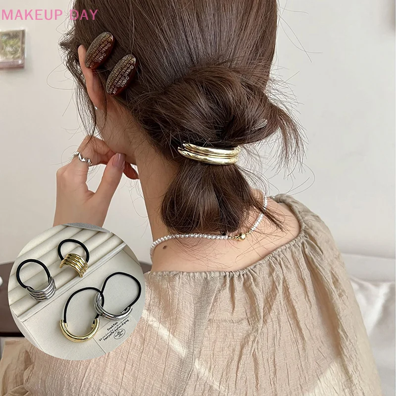 

1PC DIY Accessories Metal Curved Smooth Elastic Hair Loop Hairband Ponytail Hair Pin Headwear Vintage Fashion Hair Jewelry