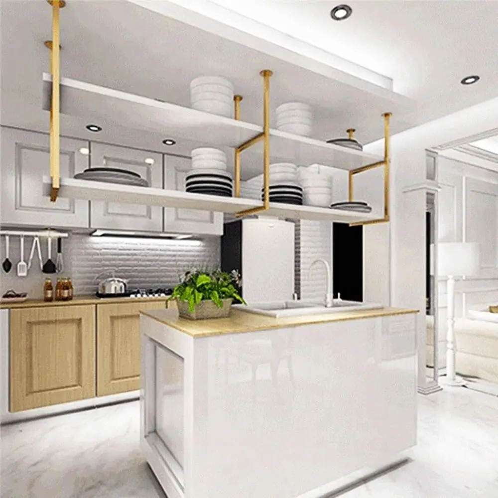 Suspended Kitchen Shelf with Hanging Pot Rack, Decorative Storage for Indoor Plants and Flower Pots (150x30x80cm)