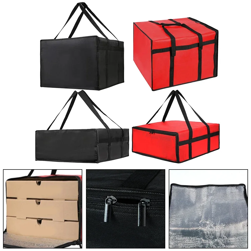 1pc Insulated Pizza Delivery Bag Portable Waterproof Food Delivery Bag Thermal Grocery Bag Black And Red