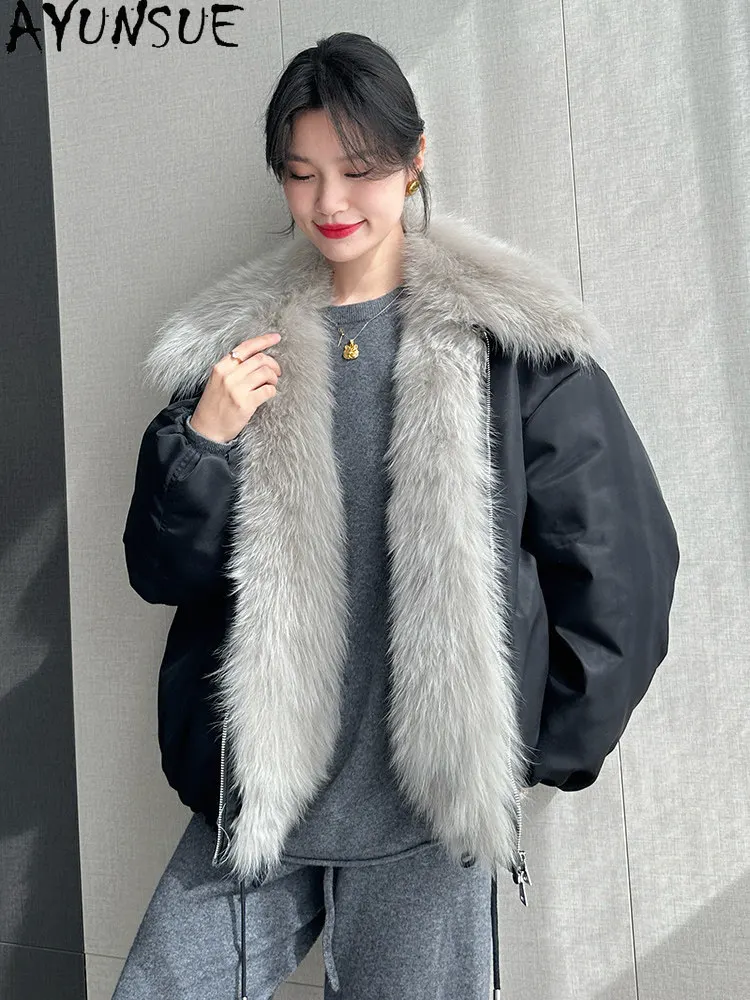 AYUNSUE 100% Fox Fur Collar Winter Jacket Woman Clothes Warm High-quality White Goose Down Coat Women Fashion Abrigos De Mujer