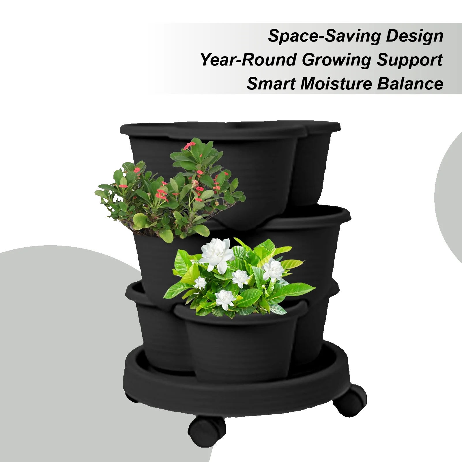 

Vertical Planter Tower Stackable Tower Garden Growing System Container With Removable Wheels & Tool Kit Flower Pots Plant