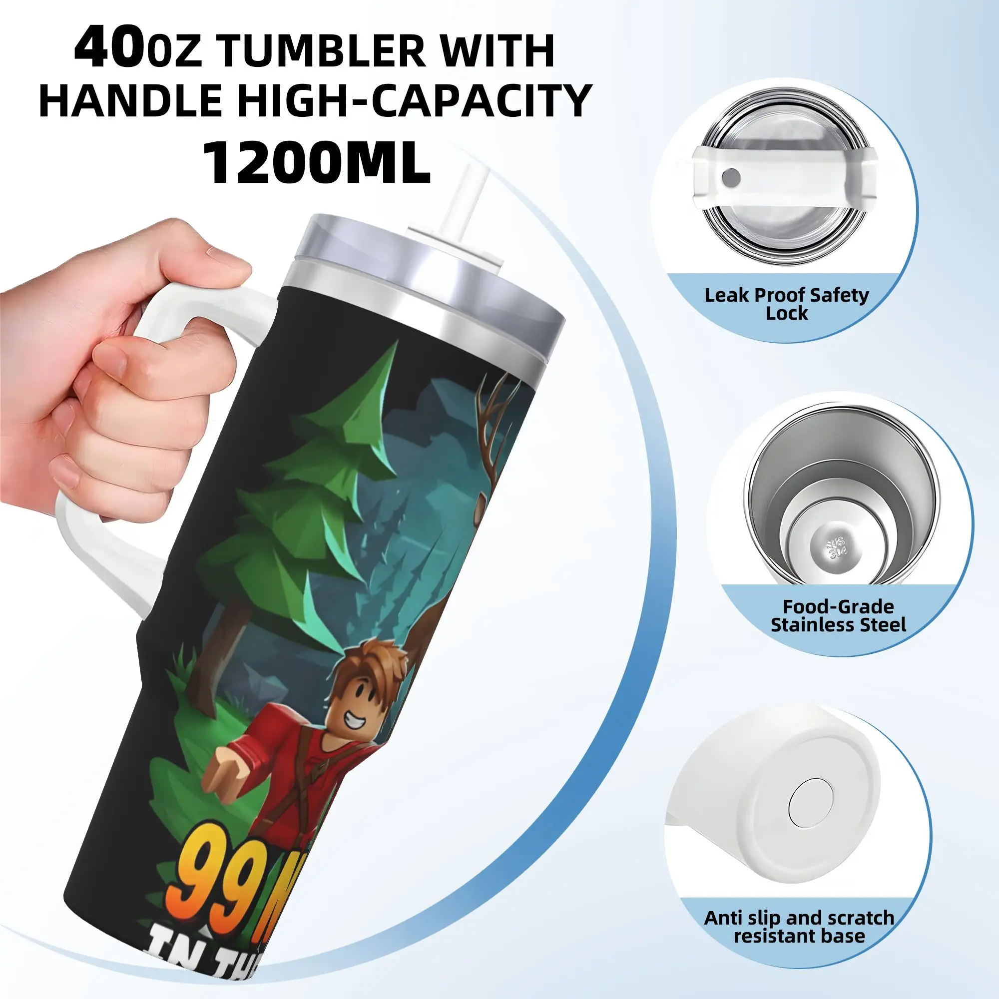 99 ليالًا في الغابة ملصق كوب من الفولاذ المقاوم للصدأ أكواب سيارة الشاطئ 40 أونصة كوب حراري للحفاظ على الحرارة زجاجة شاي للمشروبات الباردة