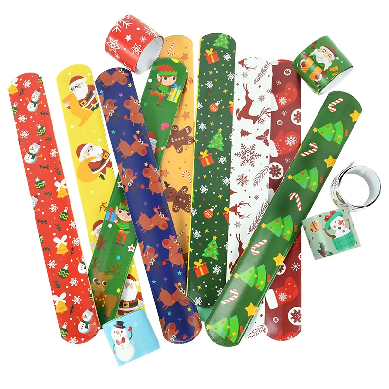 

10 шт. Рождественский браслет с Санта Клаусом, сувениры для рождевечерние, браслеты с застежкой для детей, подарок на Новый год и день рождения