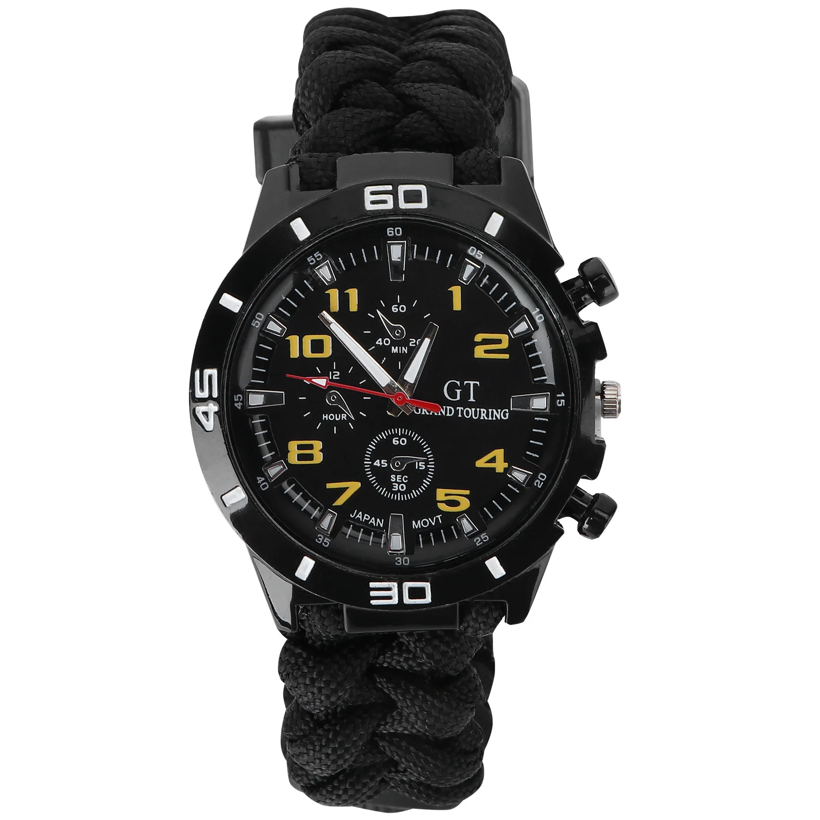 

3 in 1 Mountaineering Watch Black Yellow Outdoor Multifunctional Wristwatch Thermometer Compass Braided Lanyard Strap Running